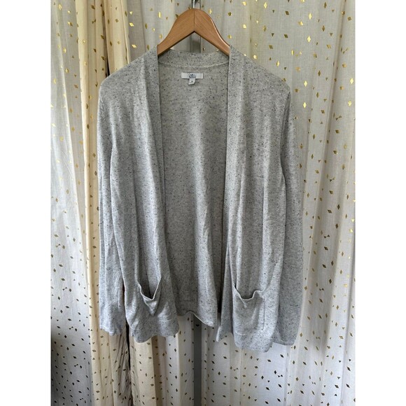 Croft & Barrow Long Sleeve Gray Confetti Speckled Front Pockets Open Cardigan M - Picture 2 of 8